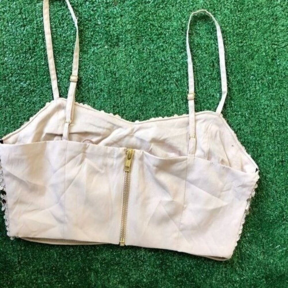 Champagne Color Crop Top w/ Sequence Adjustable Straps Festival Knight Out Top - Picture 6 of 6